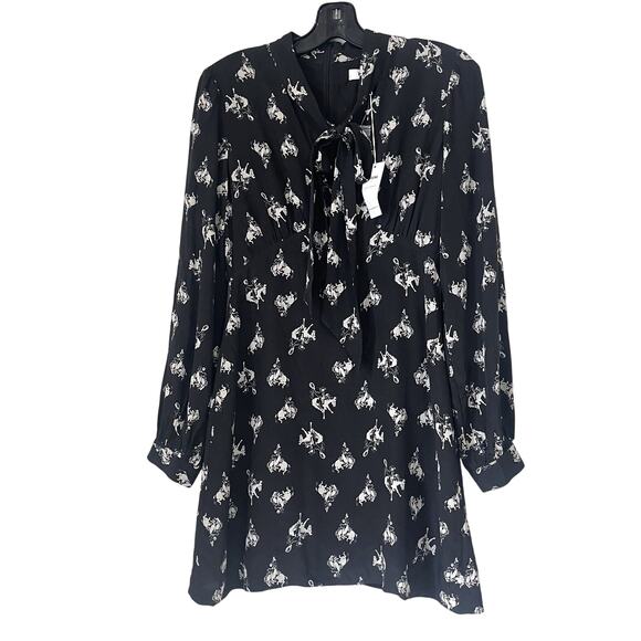 RE/DONE NWT Cowboy Horses Bow 100% Silk Crepe Mini Dress Size S - Picture 5 of 16